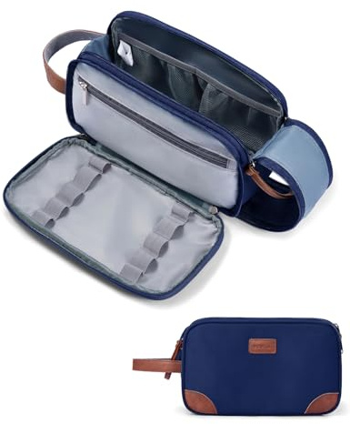 ECOHUB Beauty Case da Viaggio per Uomo Impermeabile con Scomparti Multipli | Grande Capacità, Apertura a 180°, Doppia Cerniera SBS, Portatile, Riciclata, Leggera, per Bagno, Palestra, 25,5×15×13 cm