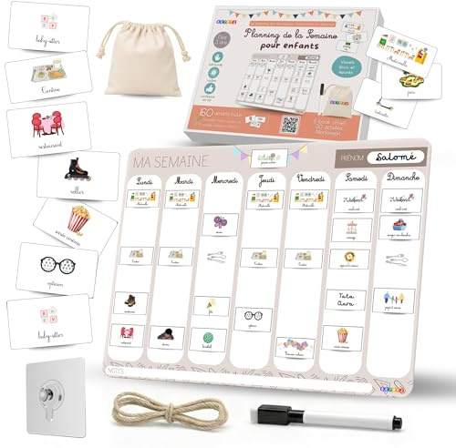 BETOTZ® - Semainier Enfant Magnétique – Planning Semaine Enfant 160 Aimants – Calendrier Éducatif Routine Enfant Dès 3 Ans – Tableau Organisation Montessori
