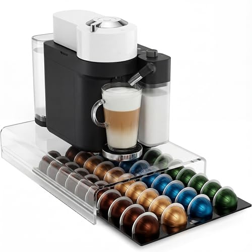 C'est Home Coffee Pod Storage Drawer for Vertuo Pods, Acrylic Transparent Coffee Capsule Holder Organizer 40 Pods, Coffee Machine Stand