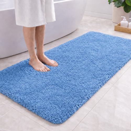 PUFFMAT Tappeto da bagno antiscivolo, super assorbente, in microfibra, morbido, soffice, lavabile in lavatrice, per bagno, WC, doccia, 120 x 60 cm, blu