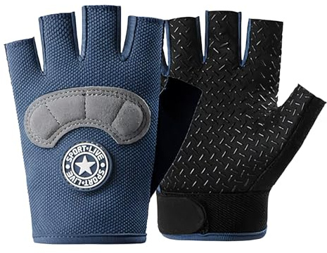 Mecmbj Guantes de Ciclismo para Niños de 7 a 12 Años, Antideslizantes, Transpirables, Absorción de Golpes, Guantes Bici Niño de Medio Dedo, para Ciclismo, Patinaje, Escalada(Azul)
