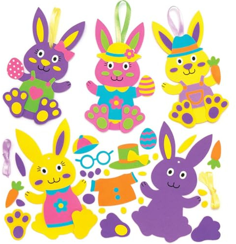 CFEWV Kit Completo di Lavoretti Pasquali per Bambini, 6 Pezzi Adesivi in Schiuma Morbida con Coniglietti, Carote e Uova, Attività Creativa Fai da Te per Decorazioni Festive di Pasqua