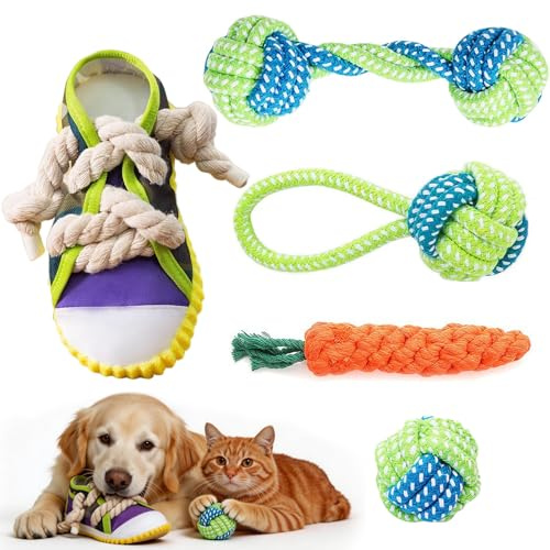 xolear 5 Piezas Juguetes de Cuerda para Perros, Durable Masticable Cuerda | Juguetes Interactivos, para Limpieza Dental, Alivio para Cachorros Perros Pequeños Medianos Perro Grandes
