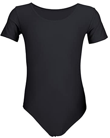 Aquarti Mädchen Gymnastikanzug Kurzarm Ballett Trikot, Farbe: Schwarz, Größe: 158