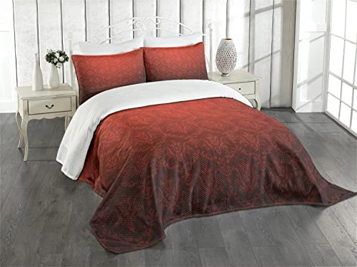 ABAKUHAUS Dunkelrot Tagesdecke Set, Vintage Blumen Stil Ombre, Set mit Kissenbezügen Waschbar, für Doppelbetten 220 x 220 cm,Schwarz Bordeauxrot