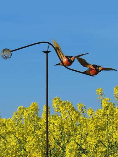 Pommerntraum ®| Windspiel Vogelwippe Metallwindspiel Gartendeko Vogel Vögel | Gartenpendel Gartenwippe Gartenstecker Gartenkunst Glaskugel Vogelskulptur Windornament VERLIEBTE VÖGEL MIT GLASKUGEL (Blau)