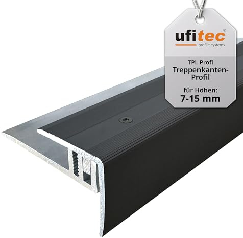 ufitec Profilsystem für Parkett- und Laminatböden - für Belagshöhen von 7-15 mm - viele Farben lieferbar (Treppenkantenprofil, Bronze Dunkel, 190 cm länge)
