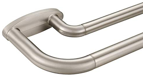 Barras de cortina dobles, níquel cepillado, para oscurecimiento, 122 - 213 cm, ajustable, barra delantera de 2 cm y trasera de 1,5 cm, barra de metal negra de calidad para ventana, diseño envolvente