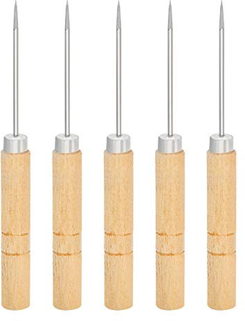 5 Stück Kratzahle Holzgriff Kratzahle Werkzeug Leder Naht Ahle Werkzeug Leder Ahle Werkzeug Stiftstanzen für Leder Tasche Loch DIY Handarbeit