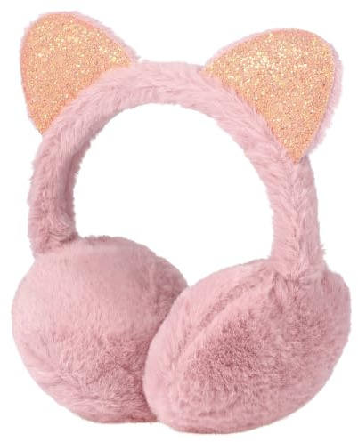 Amosfun Cat Ear Muffs Plush Earmuffs Sequin Winter Warm Earmuffs Animal Ear Covers Warmers Headwear for Kids Girls
