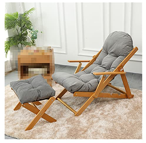 DUNAKE Liegestuhl Mit Kissen,Zero Gravity Klappstuhl Mit Fußstütze,Liegestuhl Deluxe übergroßer,Holz Klappstuhl klappbar Gartenliege Abnehmbarem Strandliege für den Strand, Garten, Balkon,Camping