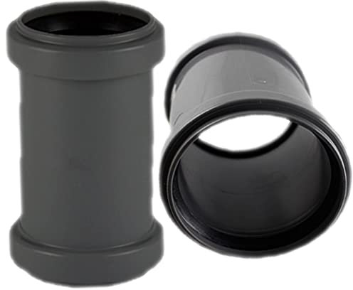 HT Doppel Über Schiebe Muffe Verbinder für Rohr Außendurchmesser 90mm 9,0cm DN90 mit 2 Steck Muffen + Gummi Dichtungen Abwasser Abfluss Leitung Kunststoff PP grau Kupplung