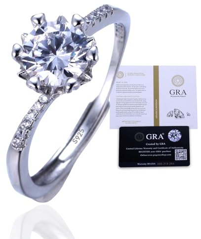 Halukakah Damen Moissanite Ring 925er Sterlingsilber mit 1 Karat Labordiamant und Zertifikat,1,0ct Eleganter Schmuck für Verlobungen,Feiern,Verstellbare Größe,Geschenk für Frau,Freundin,Mutter,Tochter