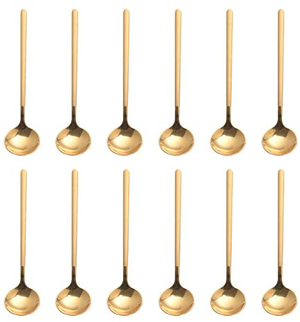 Sweejar Gold Coffee & Tea Spoons Set - 12 Pcs, 5.2 Inch Mini Dessert & Ice Cream Spoons, Stainless Steel Gold Espresso & Cappuccino Stirrers
