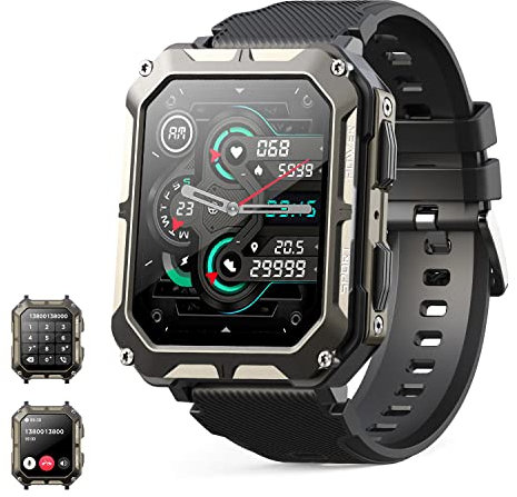 Smartwatch Herren Militär mit Telefonfunktion ,1,81'' Display wasserdichtes aktivitätstracker fitness tracker mit Schlafmonitor blutdruckmessung 120+ Sportmodi Sportuhr fitnessuhr für Android ios