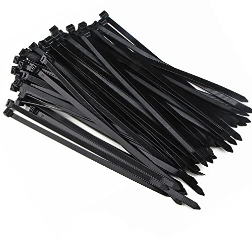 100 Pack Cable Ties 4.8mm x 300mm, 12 inch Black Zip Ties Long 50 lbs Tensile Strength with UV Resistant, Nylon Plastic Self Locking Large Heavy Duty Cable Wrap for Tidy Wires Home Workshop and Garden