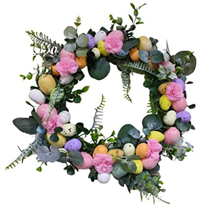 MagiDeal 45 cm künstlicher Osterkranz zum Aufhängen, Dekoration, Wandrequisite, Feiertagsgrün, Blätter, Blumen, Kränze für Bauernhaus-Haustür im Freien, Rosa Serie
