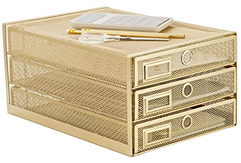Annova Schreibtisch-Organizer aus Drahtgeflecht, 3 Ebenen, Papiersortierer, multifunktional, hochwertige solide Konstruktion für Briefe, Dokumente, Post, Papier, Kinder-Kunstbedarf (gold)