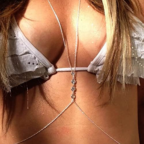 Atentuyi Cristallo Corpo Catena Argento Collana Reggiseno Strass Catena Bikini Filo Imbracatura Corpo Accessori Estate Cz Pancia Vita Catena Boho Spiaggia Corpo Gioielli Per Donne E Ragazze