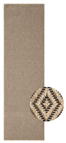 the carpet Kansas - Stilvoller Teppich im Jute-Look, ideal für Wohnzimmer, Esszimmer & Flur, pflegeleicht und wetterbeständig für Indoor & Outdoor, Raute, ca. 60 x 180 cm