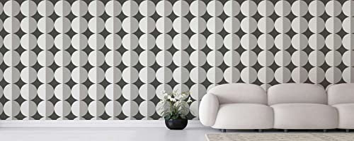 New Walls Retro Tapete 70er Jahre Vliestapete schwarz weiß grau Vintage Kreismuster – 10,05 x 0,53 m