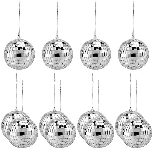 HAKZEON 12 Pieces 8cm Silver Mirror Disco Balls, 3 Inch Hanging Party Disco Ball, Disco Ball Decorations for Christmas Tree, Birthdays, Weddings, Stage Props