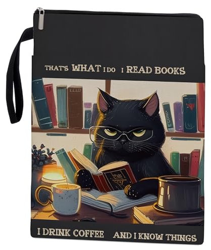 Buchumschläge für Taschenbücher, Buchhülle mit Reißverschluss, Buchliebhaber-Geschenke, waschbare Buchtasche mit Tasche für Teenager, Erwachsene, 27,9 x 21,6 cm, schwarze Katze, Haustierliebhaber,