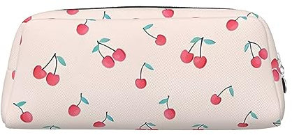DEHIWI Federmäppchen, süßes rotes Kirsch-Design, wasserdicht, Leder, Reise-Aufbewahrungstasche, Stifthalter für Arbeit, Büro, Make-up, silber, Einheitsgröße