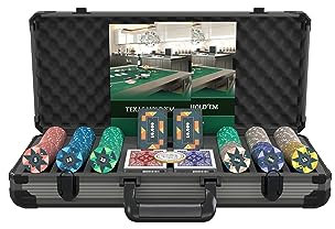 Bullets Playing Cards, Pokerkoffer Paulie, 300 Keramik Pokerchips, 4 Keramik Pokerplaques, aufgedruckte Werte, inklusive Poker-Anleitung
