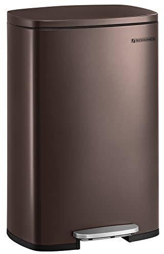 SONGMICS Kitchen Bin 13 Gallon (50 L), Pedal Bin for Kitchen, Rubbish Bin, Soft Close, Step-On Pedal, Steel, Inner Bucket, Brown LTB50BR02