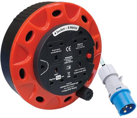 Camping Tent Electric Mains Hook UP Reel Caravan Power Cable 16A Plug 5M