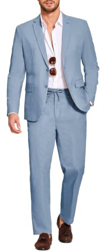 Coofandy Ensemble de 2 pièces en Lin pour Homme, Coupe régulière, décontracté, léger, Blazer et Pantalon