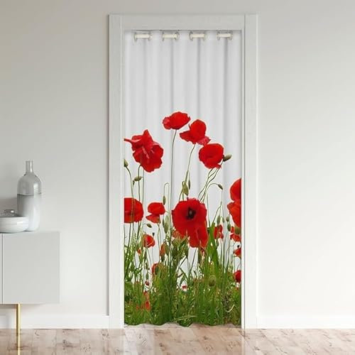 CTQTZ Red Poppy 3D Floral Door Curtain - Thermal Insulated Panel W42 x L80 Inch/106x203cm - Watercolor Flower Art Drape With Eyelets for Doorway Window - Single Panel