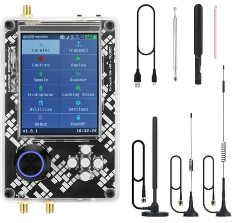 Hamgeek HackRF One R9 V2.0.2 SDR Radio et PortaPackH2M avec 5 antennes et câble USB, coque en plastique montée