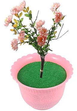 SHINEOFI 1pezzi Fioriera Plastica Con Terriccio e Prato Simulato Accessori Per Fiori Per Casa e Giardino Rosa