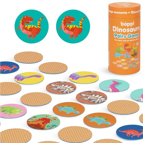 Boppi Pairs minnesspel – engagerande pedagogiska Montessori matchande spel för småbarn och barn från 3 år och uppåt – dinosaurier