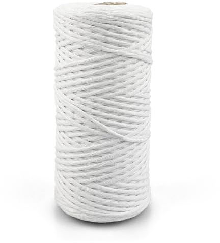 Netuno Cuerda algodón macramé Color Blanco 2 mm 150 m Hilo Artesanal Suave Resistente Trenzado decoración manualidad Bricolaje hogar Arte DIY