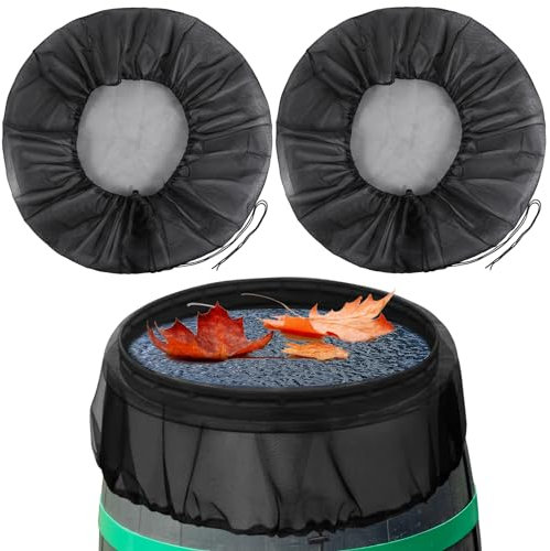 Zocipro 2Pcs Copertura Per Barile da Pioggia, Copertura del Barilotto Antipioggia Nero de 95cm, Coperture In Rete con Cordino Regolabile, Protezione Contro Foglie e Zanzare