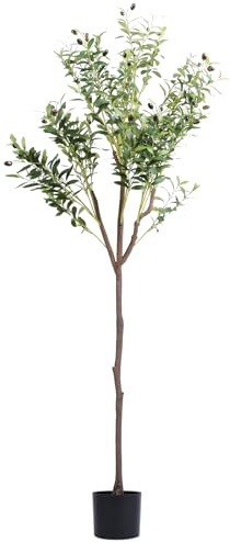Moclever Olivo sintético, olivo artificial de 6 pies con tronco realista, árbol de olivo en maceta con exuberantes ramas de olivo y frutas con maceta negra para el hogar, oficina, sala de estar,