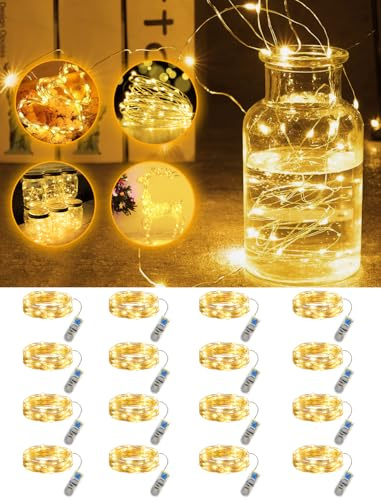 Bzavor 16 Stück Lichterkette Batterie mit Timer,2M 20 Mini Lichterkette mit Batterie,Batteriebetrieben lichterkette klein mit timer Wasserdicht für Innen Weihnachten Party Hochzeit Beleuchtung Deko
