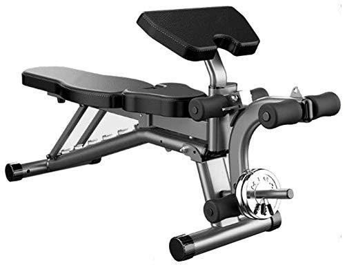 FHPEWXDG Fitness All-in-One Hantel-/Langhantelbank - Kommt mit Langhantelständer, Beincurl und abnehmbarem Bizepscurl-Preacher-Pad - für