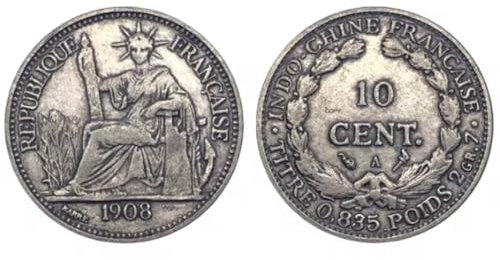 REZAJDUIE Gedenkmünze Frankreich Französisch Indochina 1908 Barre Centimes Piastre Kopie Münze Cupronickel Silber Überzogene Republica Francaise Replik
