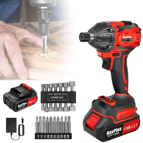 Qimu Cordless Impact Wrench, 1/2 inch Brushless Impact Gun Max Torque 450N.m Impact Wrench Gun Power Electric Wrench with 1.5Ah Lithium Battery and Charger, 14 Impact Sockets, 12 Screwdriver Bits