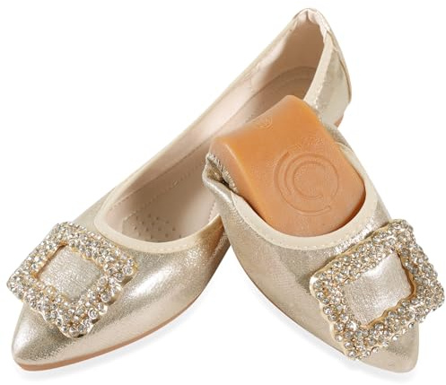 YOUNIFIZ Women's Ballet Flats Soft Pointed Toe Fashion Buckle Wedding Shoes Foldable Sparkly Comfort Slip on Ballerina Walking Flats Pumps