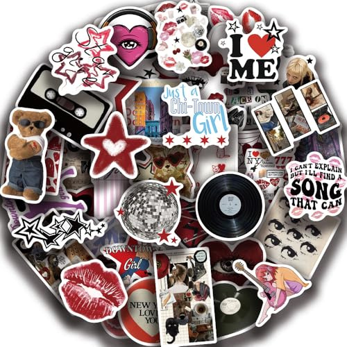 50Pcs Downtown Y2K Girls Stickers Laptop Car Scrapbook Phone Skateboard Suitcase Luggage Bike Downtown Girl Vinyl Waterproof Aesthetic Personalised Stickers for Teens Boys Girls Adults