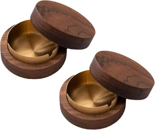 Gold Hölzern Windaschenbecher, Aschenbecher mit Deckel, Aschenbecher, Winddichter Geruchsdicht, Gelten Bar, Büro, Wohnzimmer, Die Party,2 Stück