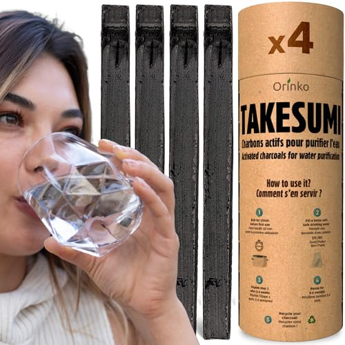 ORINKO® Carboni Attivi per Acqua in Carbone Takesumi x4 - Purificatore Naturale Ecologico in Bambù Binchotan - Bastoncino Riutilizzabile per Caraffa, Rubinetto, Acquario