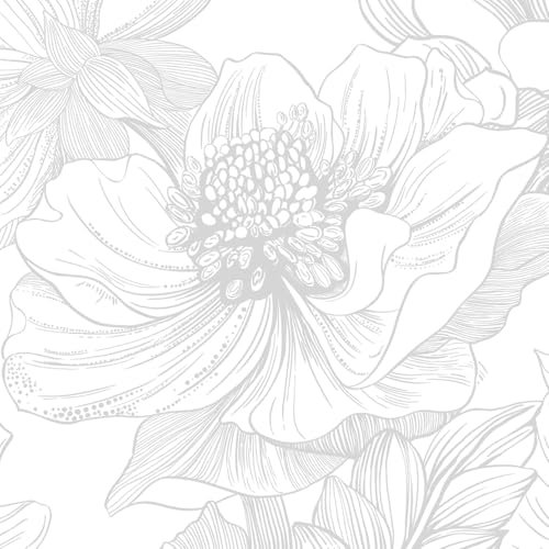 CiCiwind Self Adhesive Wallpaper 17.32''×118.11'' White Gray Floral Vinyl Wrap Waterproof Peel and Stick Wallpaper Thicken Sticky Back Plastic Removable Stick on Wallpaper for Wall Furniture