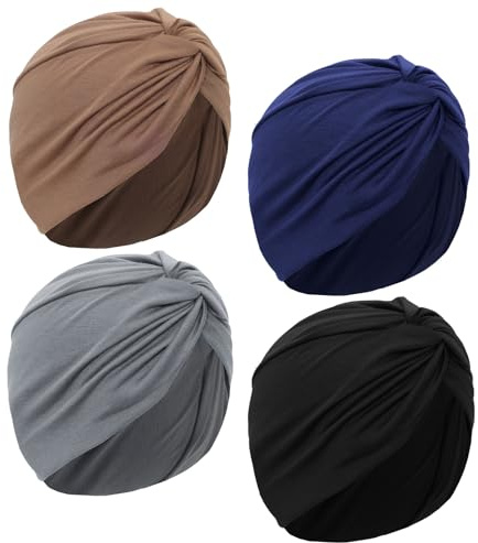 4 Pcs Stretchy Turban Head Wraps for Women Pre Tied Knot Turban Hats Sleep Hats Cancer Headwear Chemo Headwrap 4 Colors