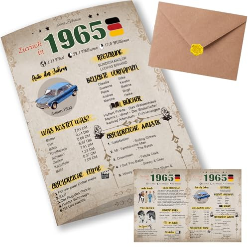 Sugeru Speciellt födelsedagskort 60 med kuvert | 1965 årgång gåva | 60-årsdag kvinna man | sextioårsdagen födelsedagsdekoration rolig, bra presentidé, krönika, kort, årsdag – DIN A5 (60 år)